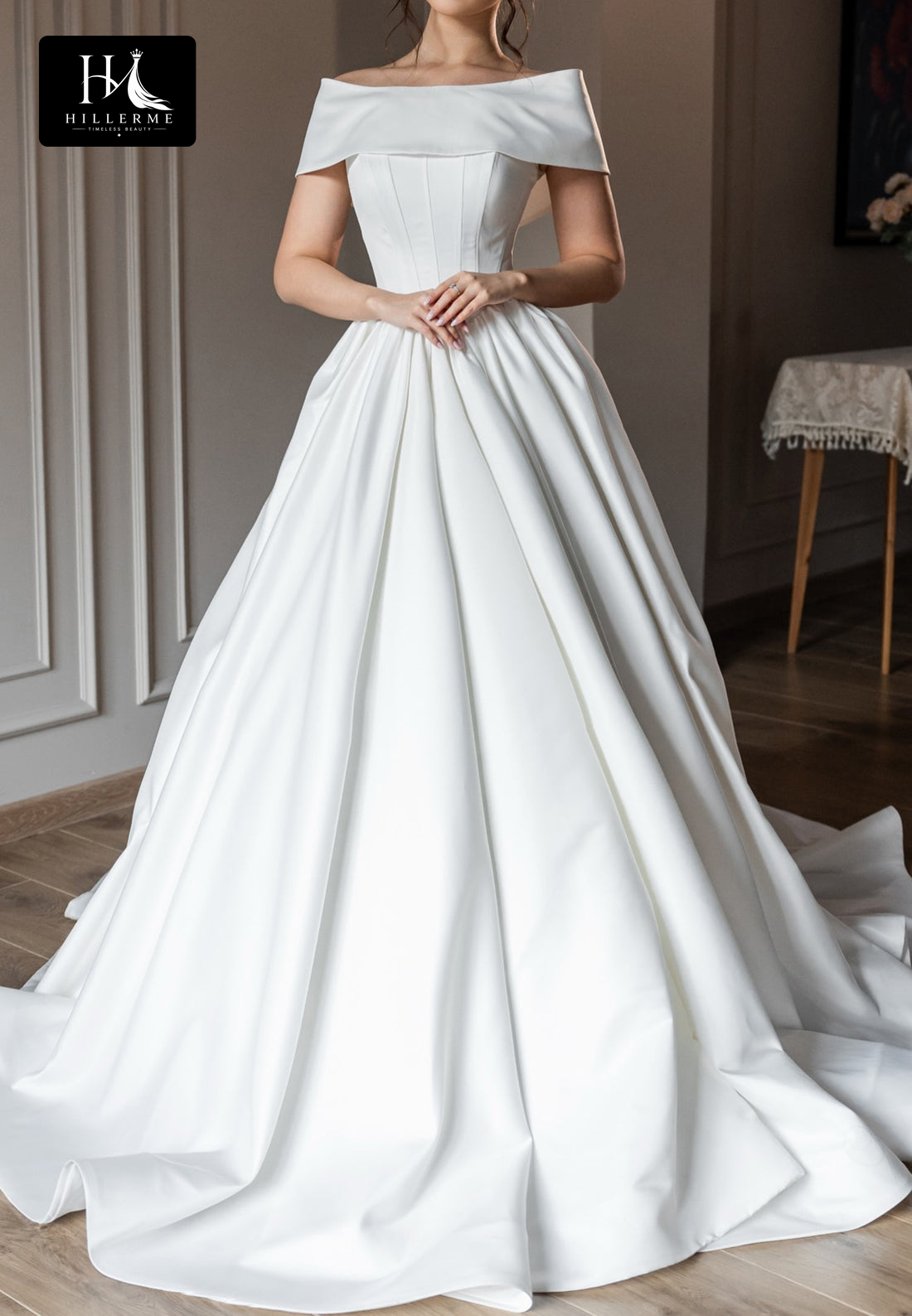 Sleek Mermaid Wedding Dress with Bateau Neckline, Satin Pleating, and Train