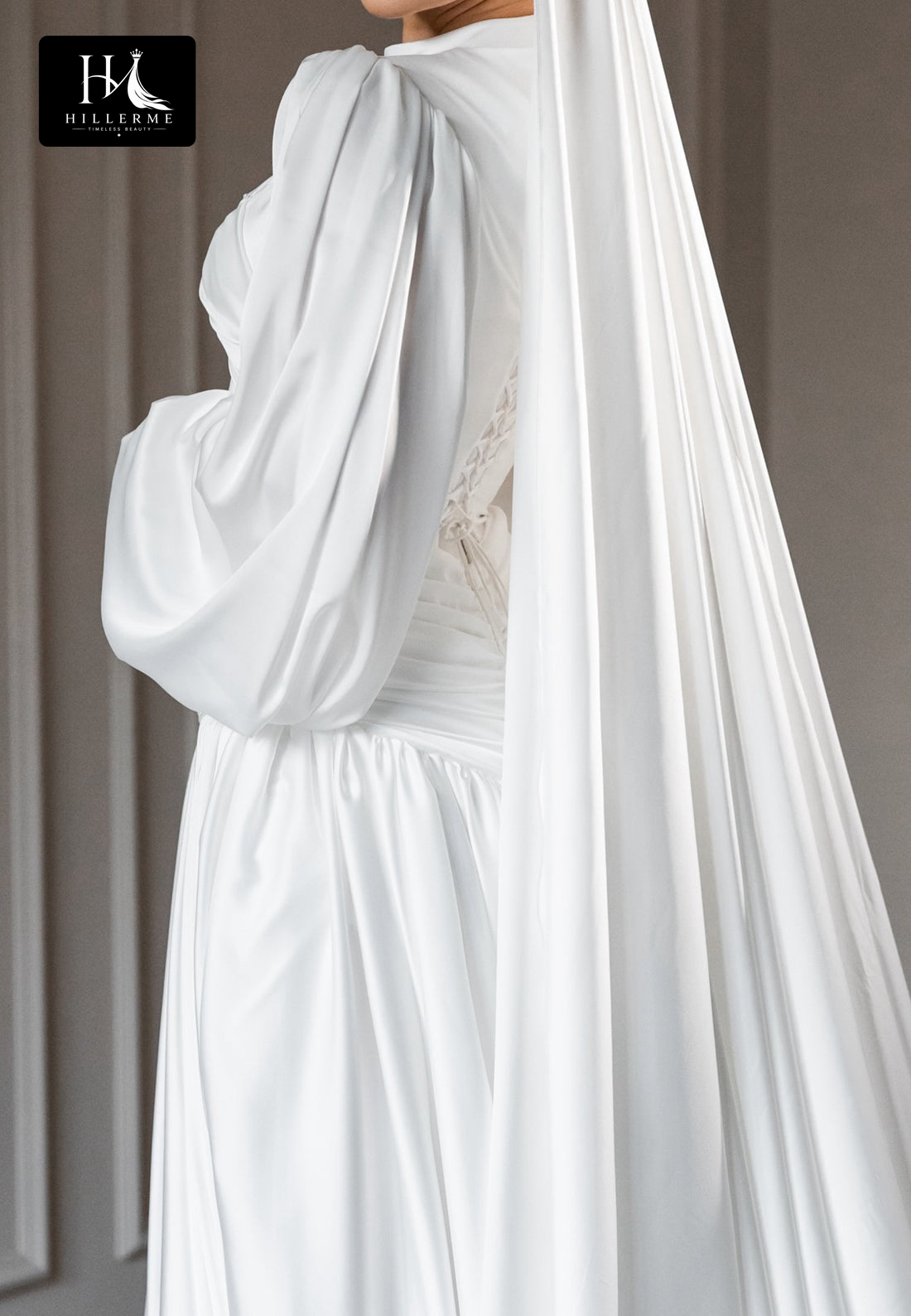 Simple High-Neck Long-Sleeve Satin Mermaid Wedding Dress with Train