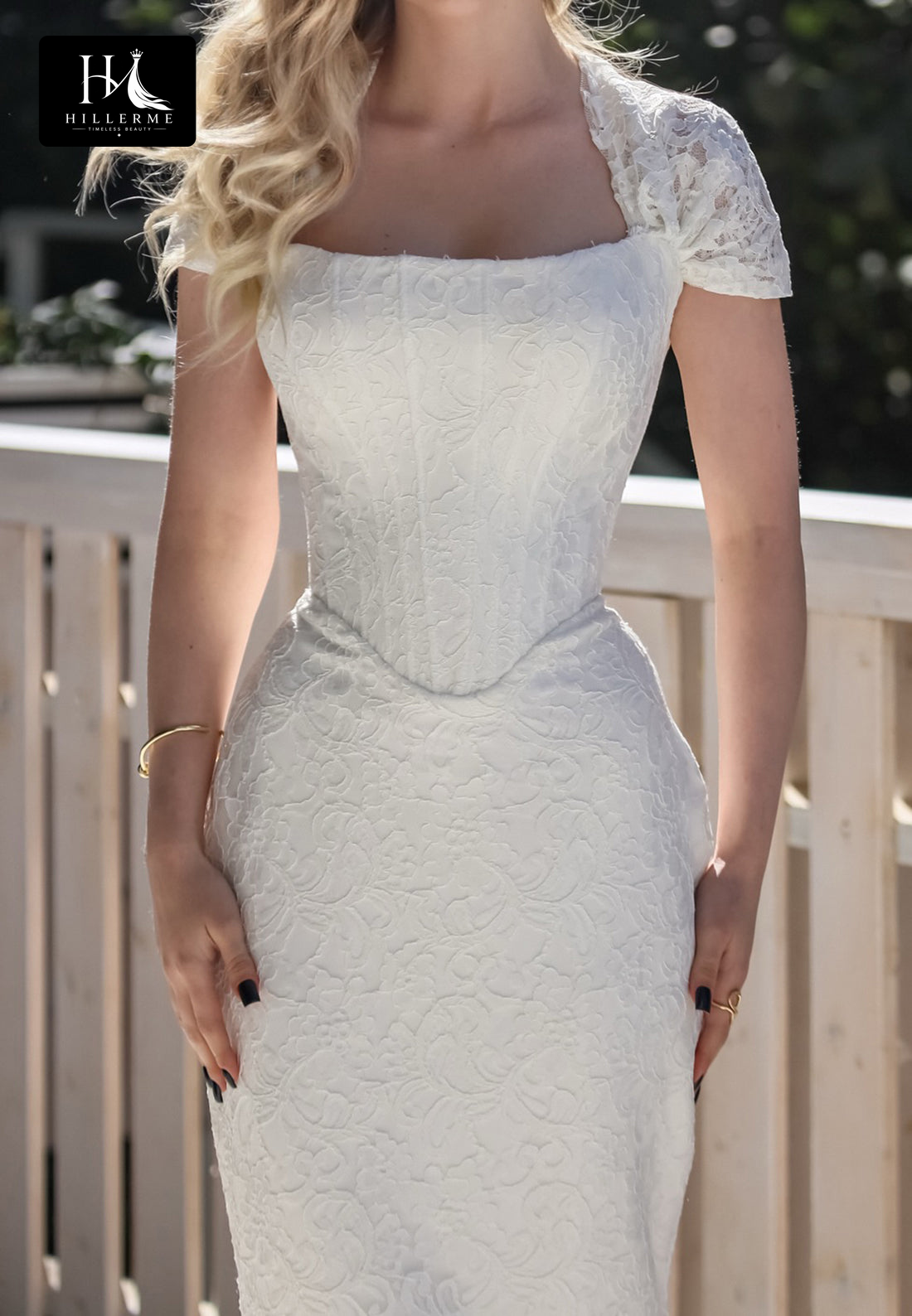 Satin Mermaid Wedding Dress with Bateau Neckline, Cap Sleeves, and Lace Appliqués on Sweep Train