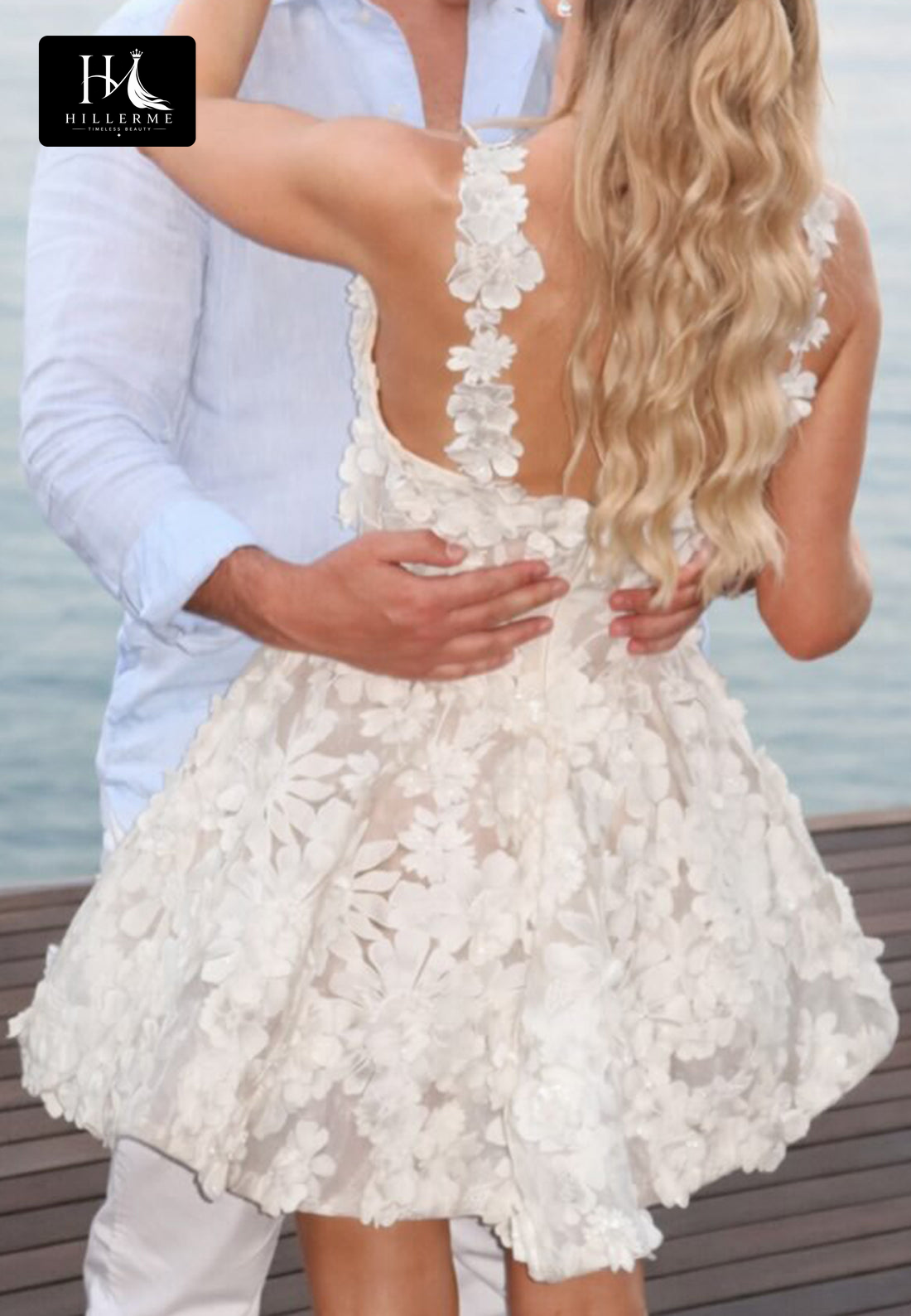 Square-Neck Tulle A-Line Wedding Dress with 3D Floral Appliqués and Spaghetti Straps
