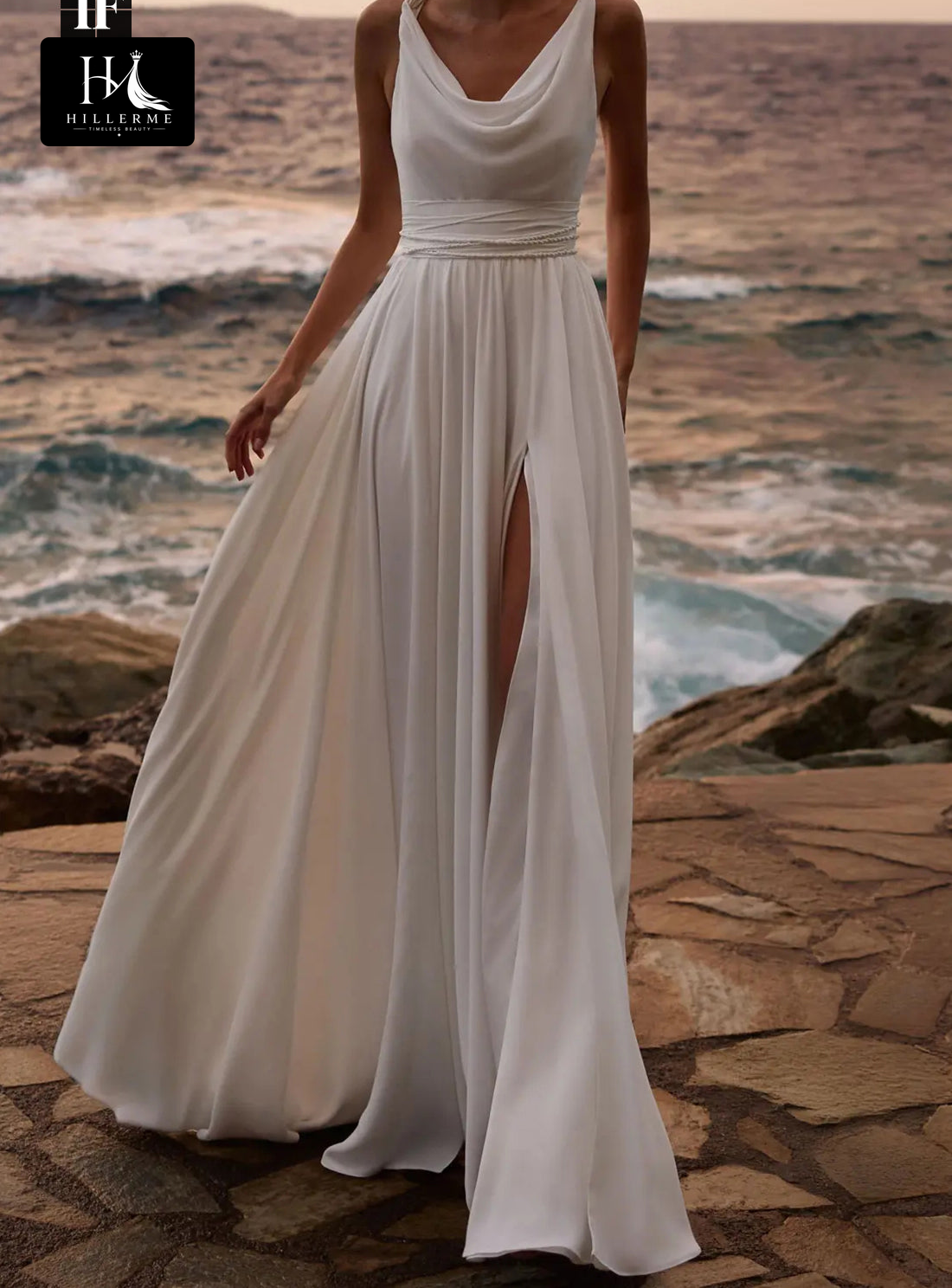 Floor-Length A-Line Wedding Dress with V-Neck, Spaghetti Straps, and Pleated Stretch Satin Skirt