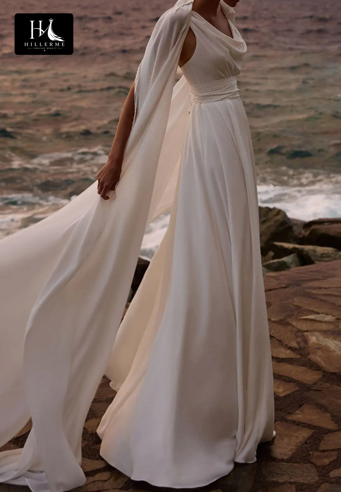 Floor-Length A-Line Wedding Dress with V-Neck, Spaghetti Straps, and Pleated Stretch Satin Skirt