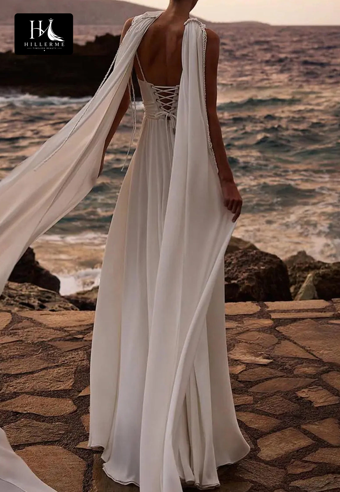 Floor-Length A-Line Wedding Dress with V-Neck, Spaghetti Straps, and Pleated Stretch Satin Skirt