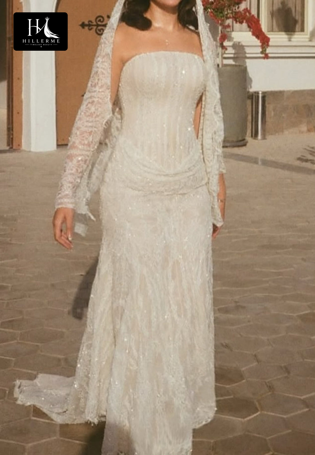 Fully Sequined Off-Shoulder Mermaid Wedding Dress with Lace Appliqués and Floor-Length Tulle Skirt