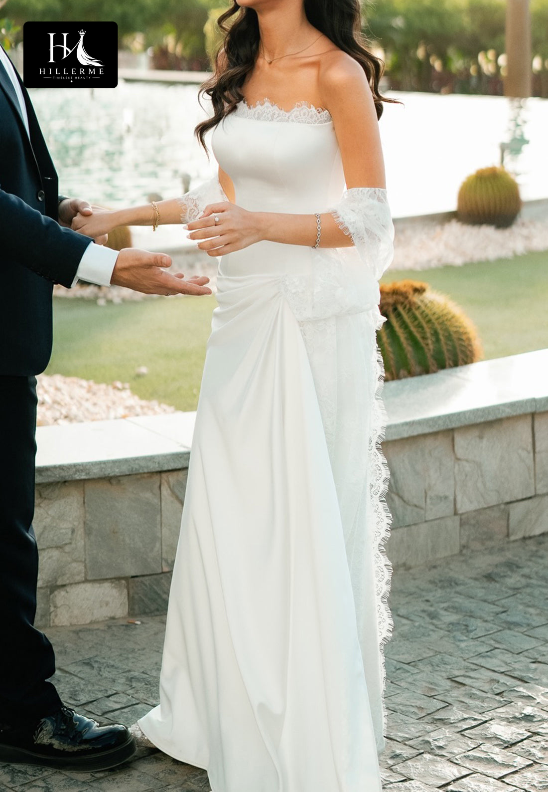 Sleek Off-Shoulder Tube Top Mermaid Wedding Dress with Lace & Satin Pleating