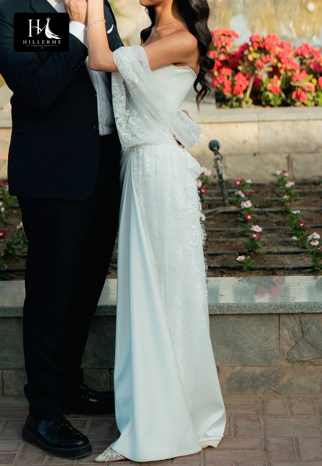 Sleek Off-Shoulder Tube Top Mermaid Wedding Dress with Lace & Satin Pleating