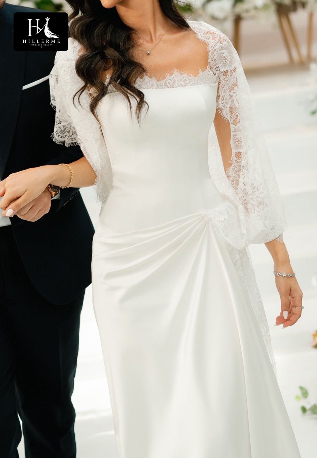 Sleek Off-Shoulder Tube Top Mermaid Wedding Dress with Lace & Satin Pleating