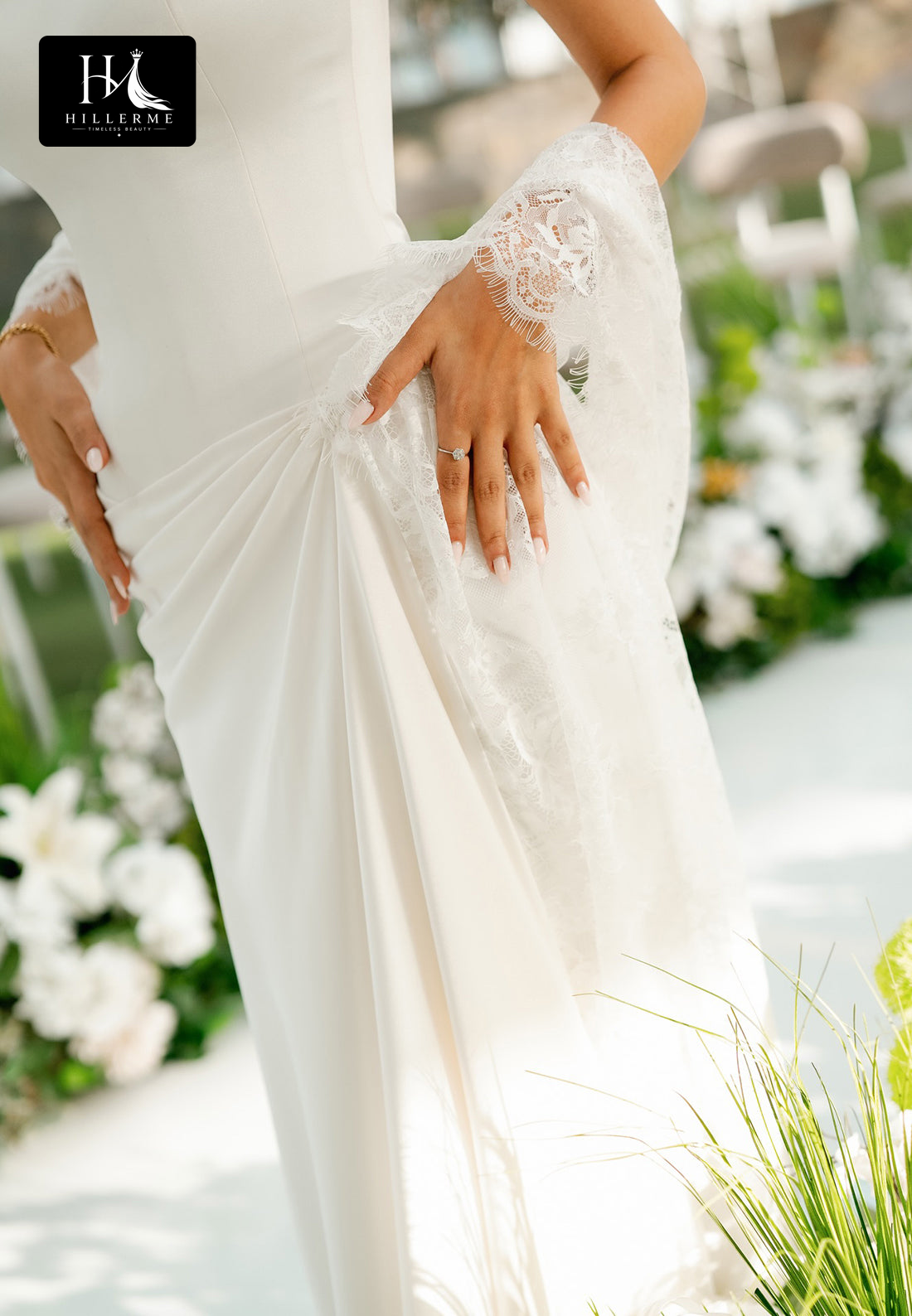 Sleek Off-Shoulder Tube Top Mermaid Wedding Dress with Lace & Satin Pleating