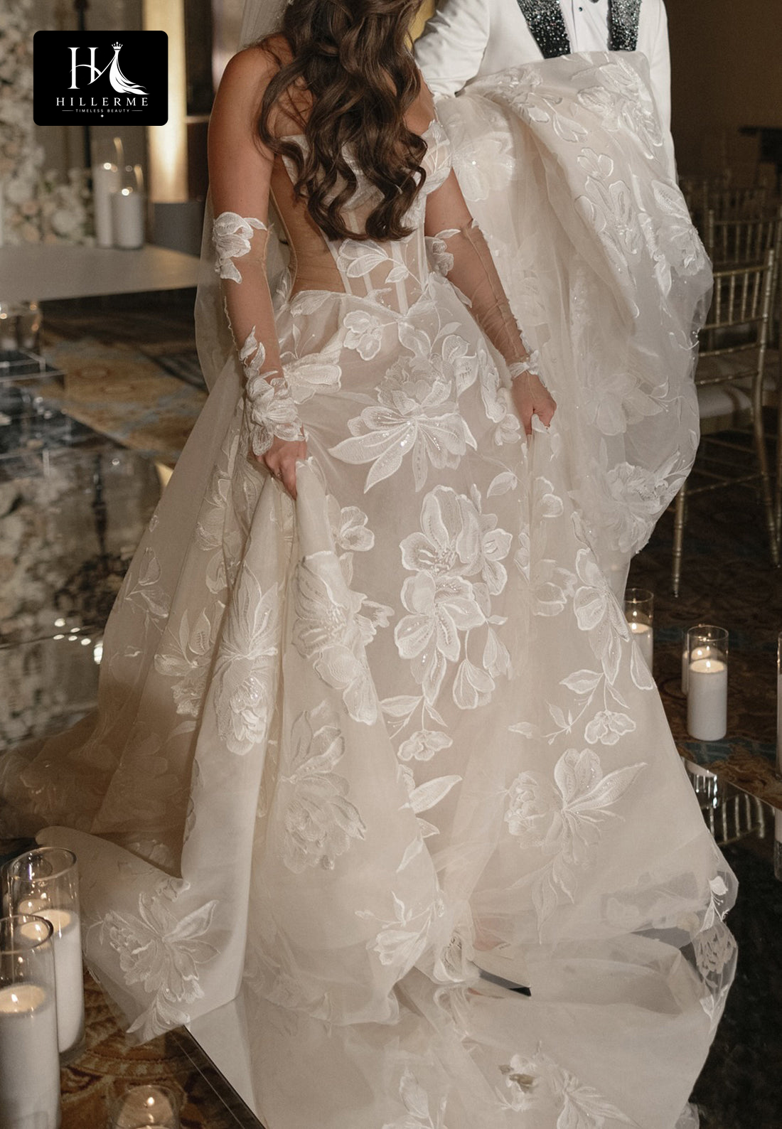 Sweetheart Neckline Off-Shoulder Jacquard Tulle A-Line Bridal Gown with Train