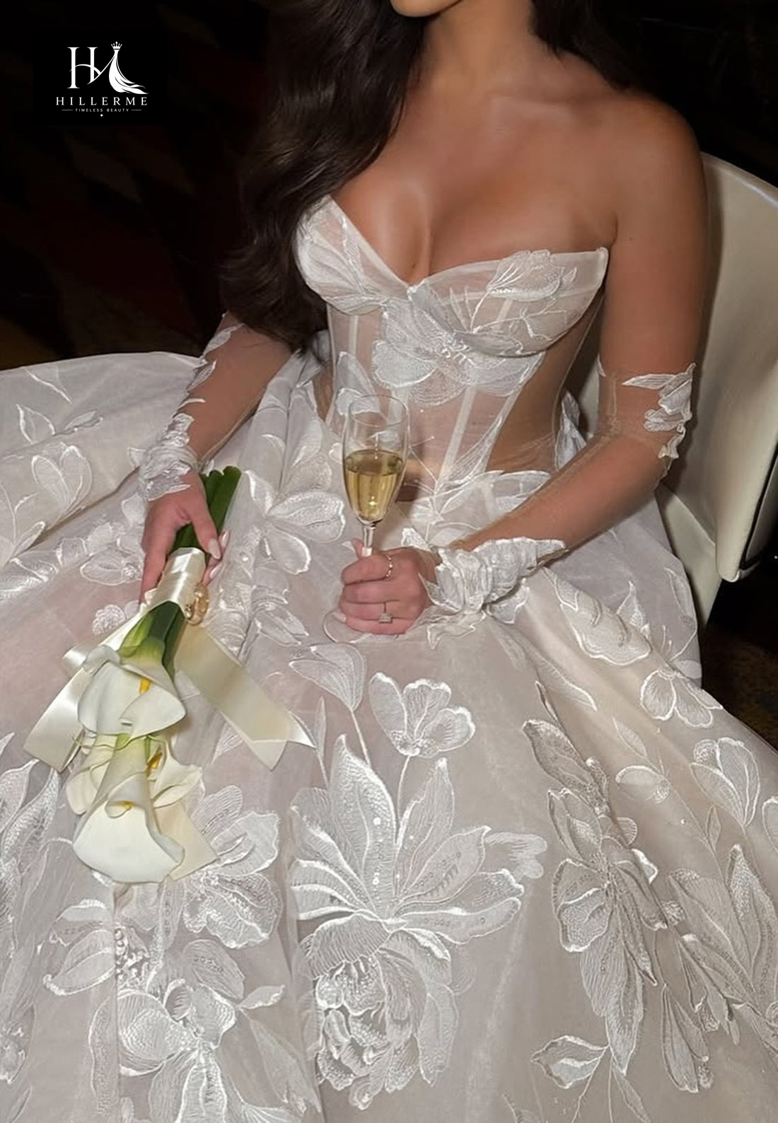 Sweetheart Neckline Off-Shoulder Jacquard Tulle A-Line Bridal Gown with Train