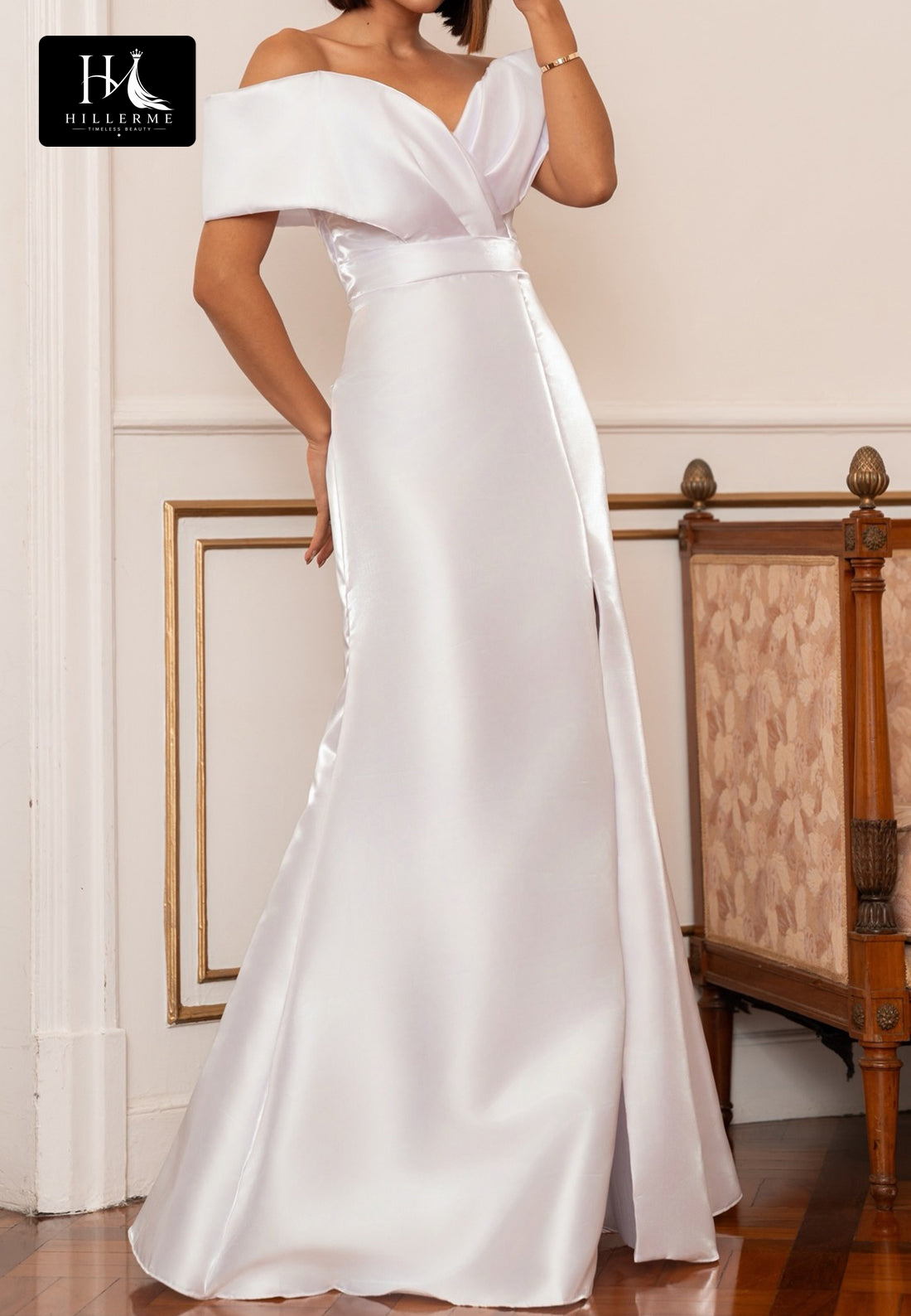 Sweetheart Off-Shoulder Sleeveless Floor-Length Satin Pleated Mermaid Wedding Dress