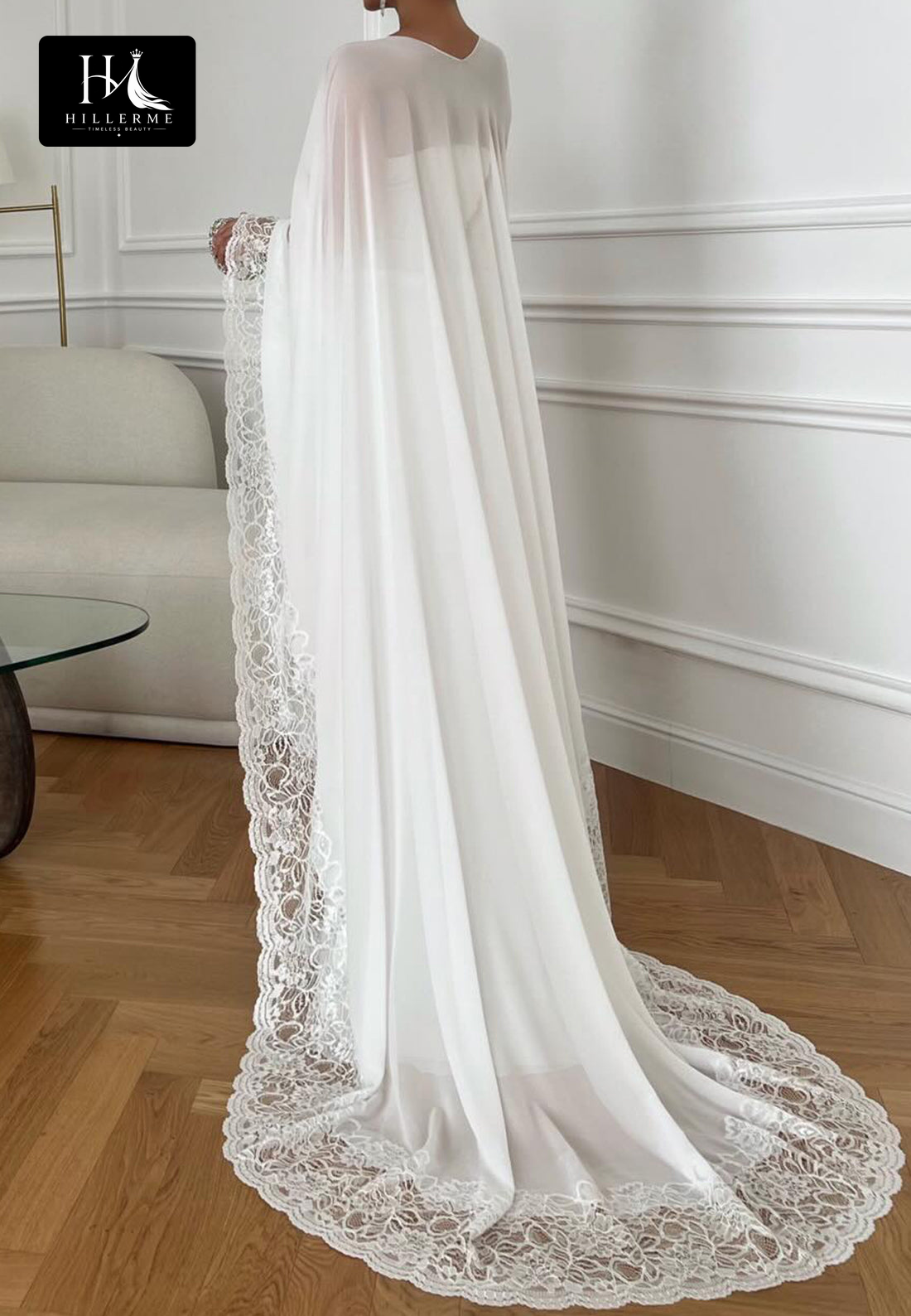 Ivory Lace-Overlay Mermaid Wedding Dress with Sequined Chiffon Fitted Bodice and Sweetheart Neckline