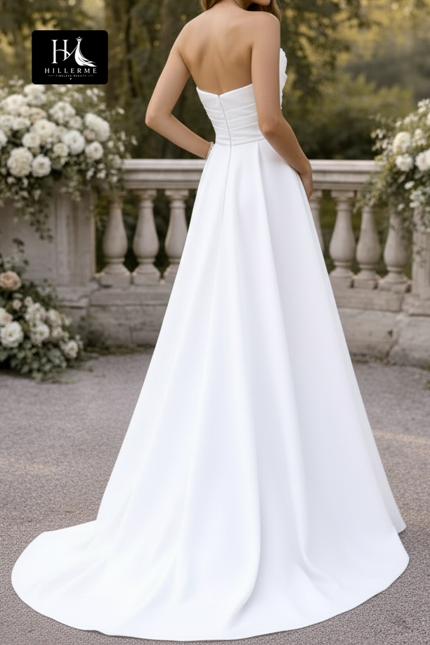 Sleeveless Off-Shoulder A-Line Wedding Dress with 3D Floral Satin and Sweep Train