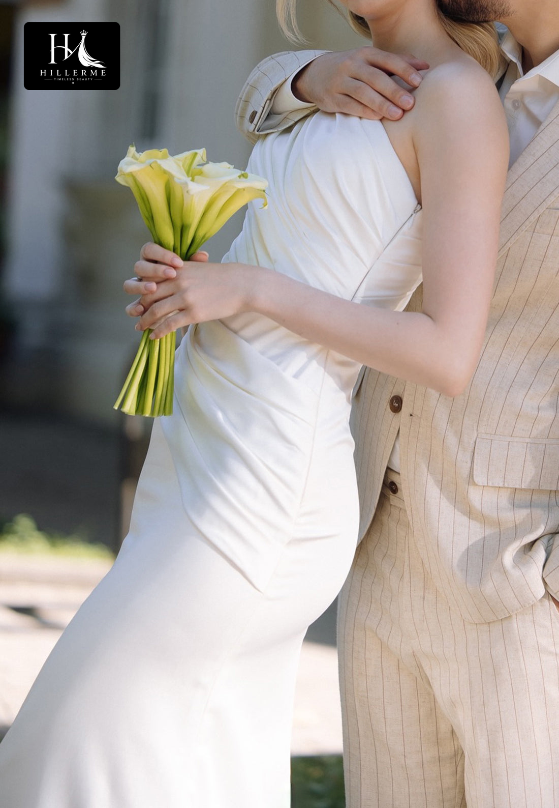 Asymmetrical-Neck One-Strap Sleeveless Satin Pleated Sweep Train Mermaid Wedding Dress