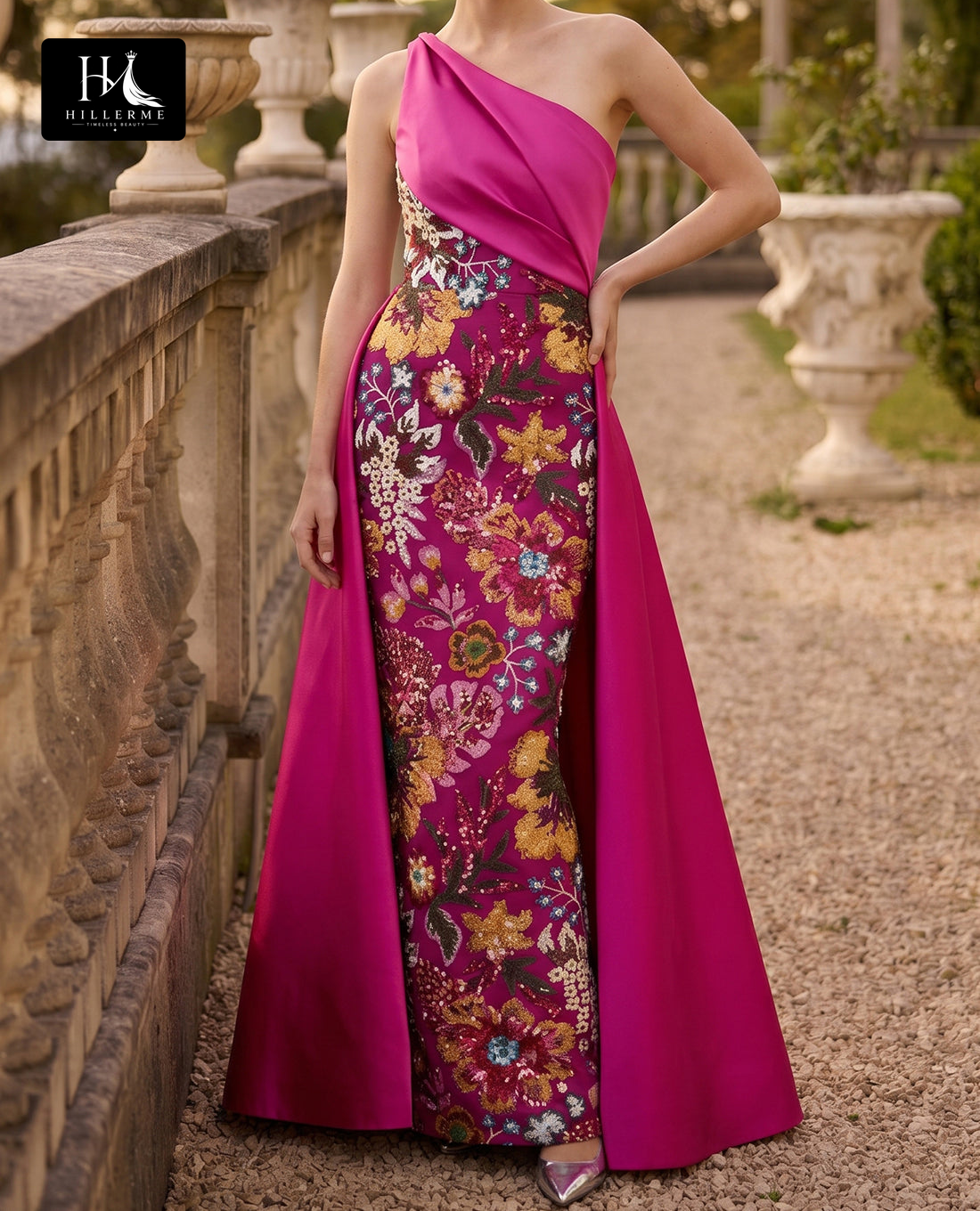 Asymmetrical-Neck Multi-Color Sequined Mermaid Mother of the Bride Gown with Train