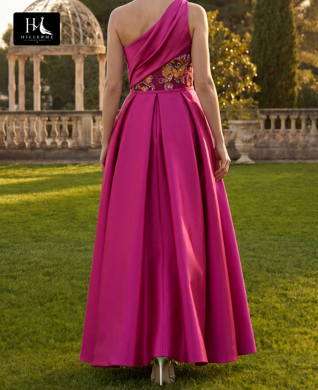 Asymmetrical-Neck Multi-Color Sequined Mermaid Mother of the Bride Gown with Train