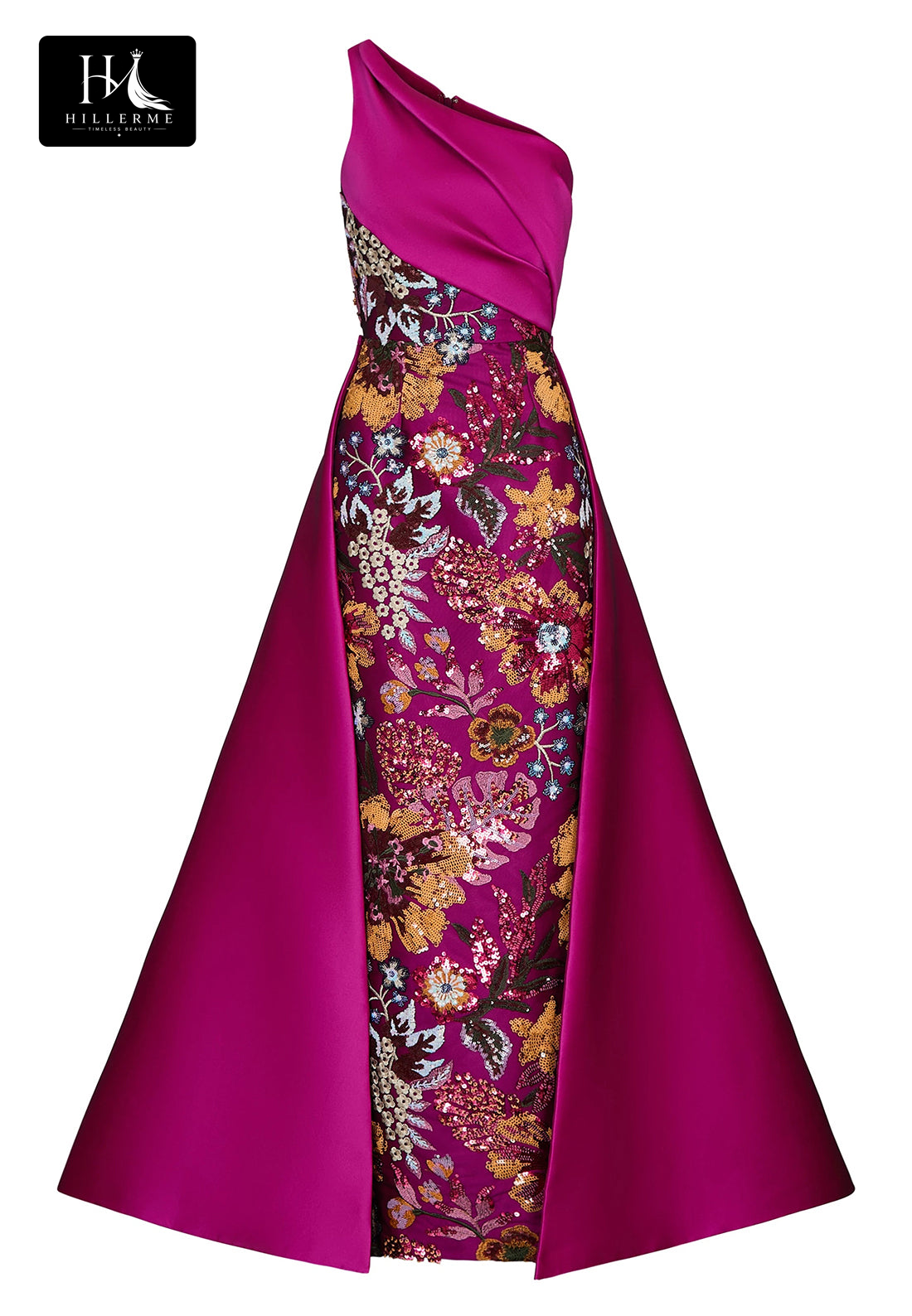 Asymmetrical-Neck Multi-Color Sequined Mermaid Mother of the Bride Gown with Train