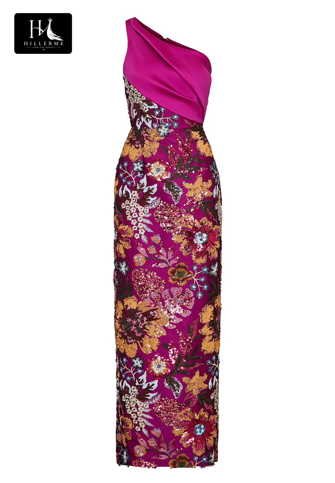Asymmetrical-Neck Sleeveless Multi-Color Fully Sequined Mermaid Mother of the Bride Dress
