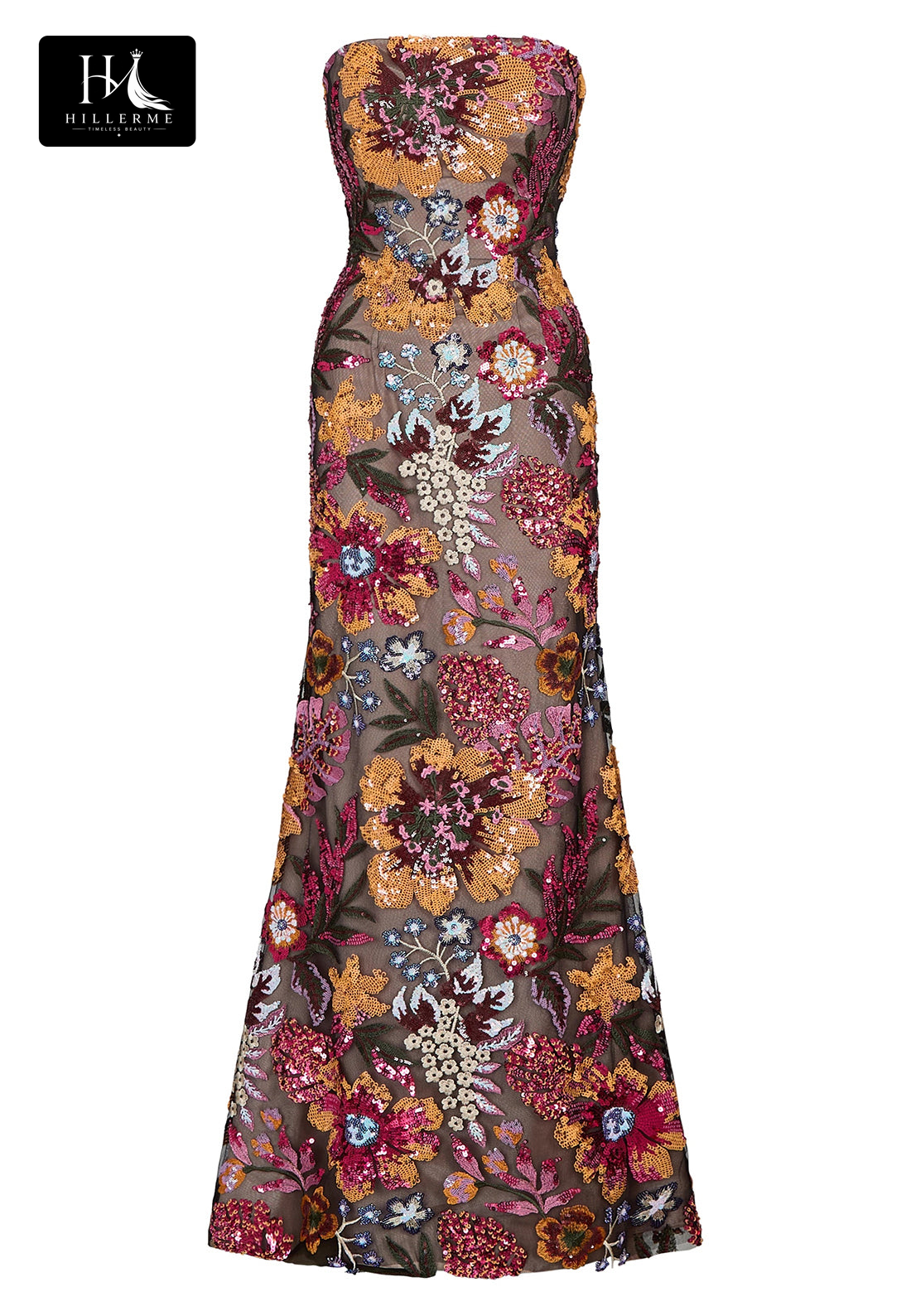 Strapless Tube Top Floor-Length Mermaid Gown with Multi-Color Sequins for Mother of the Bride