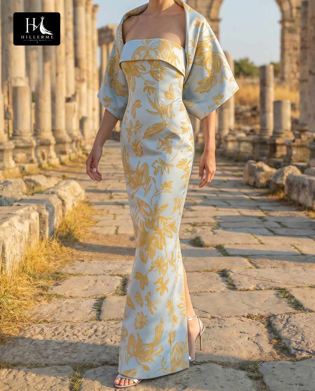 Print Satin Mermaid Mother of the Bride Dress with Tube Top and Floor-Length Overlay
