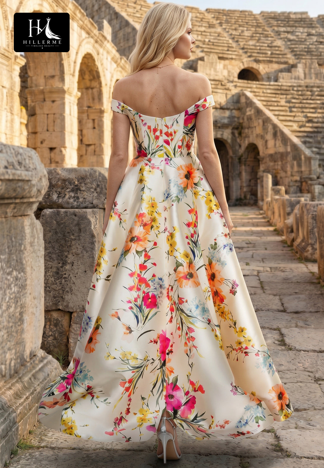 Print-Satin Pleated A-Line Floor-Length Mother of the Bride Dress with Bateau Neckline