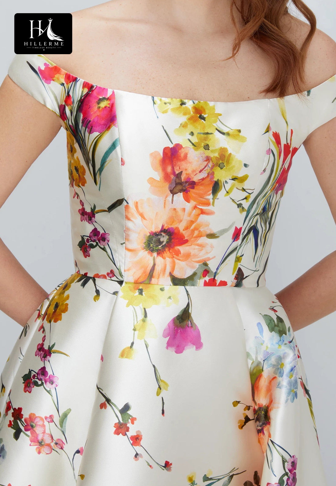 Print-Satin Pleated A-Line Floor-Length Mother of the Bride Dress with Bateau Neckline