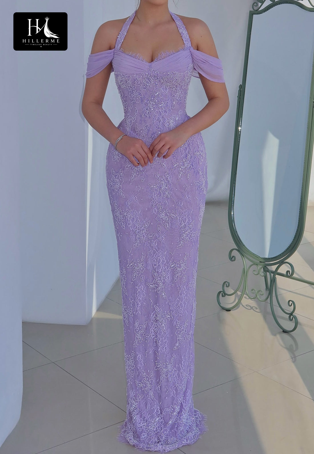 Sleeveless Halter-Sweetheart Mermaid Prom Dress with Beaded Lace and Sequined Chiffon