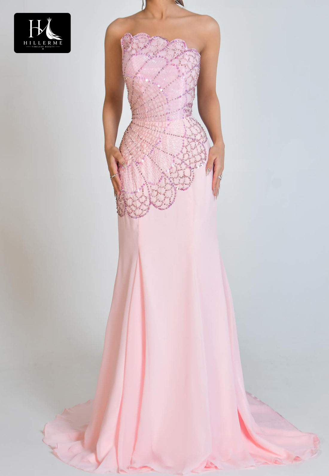 Sleeveless Mermaid Formal Prom Dress with Asymmetrical Neckline and Sequined Beading