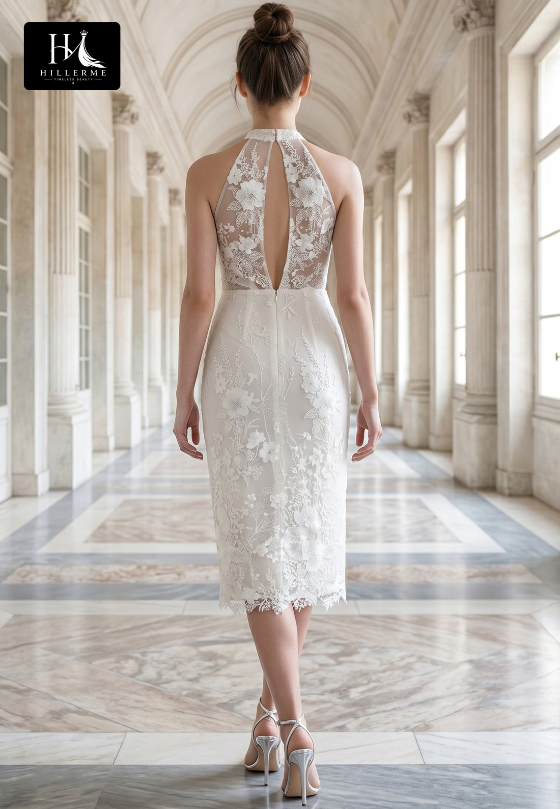 Halter-Neck Tulle Appliqué Sequined Beaded Tea-Length Mermaid Beach Wedding Dress