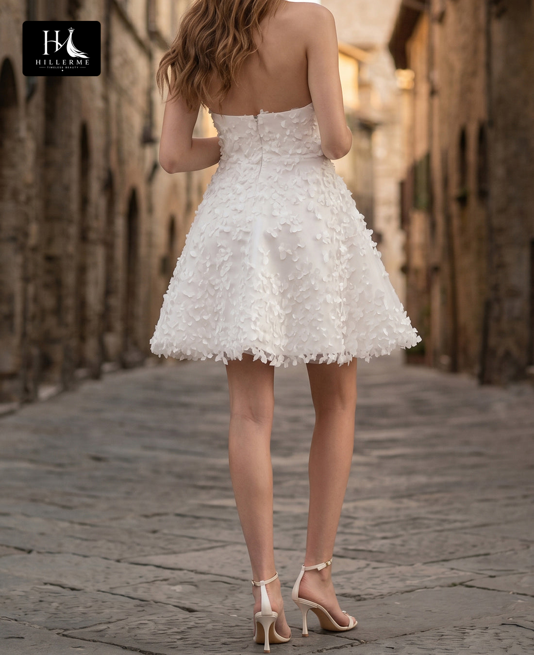 Sleeveless V-Neck Satin Pleated A-Line Beach Wedding Dress with 3D Floral Appliqués