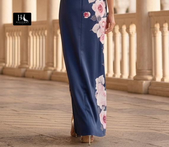 Asymmetrical-Neck Sleeveless Print Satin Floor-Length Mermaid Mother of the Bride Dress