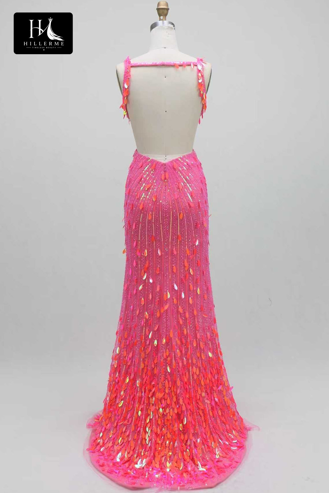 Floor-Length Mermaid Prom Dress with Deep V-Neck, Sequined Tulle, Open Back and Slit
