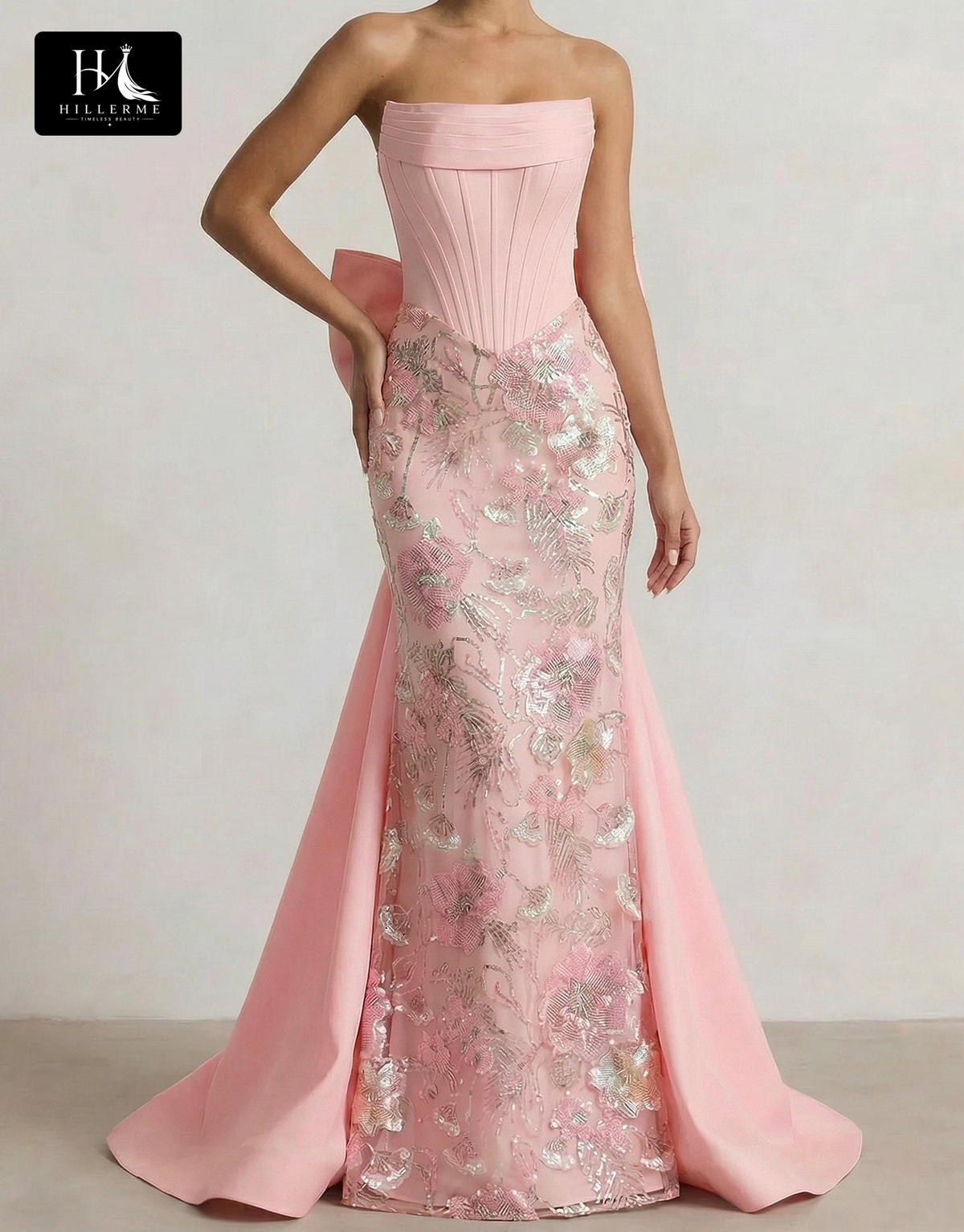 Sleek Strapless Mermaid Prom Dress with Sequined Appliqués and Satin Ruching