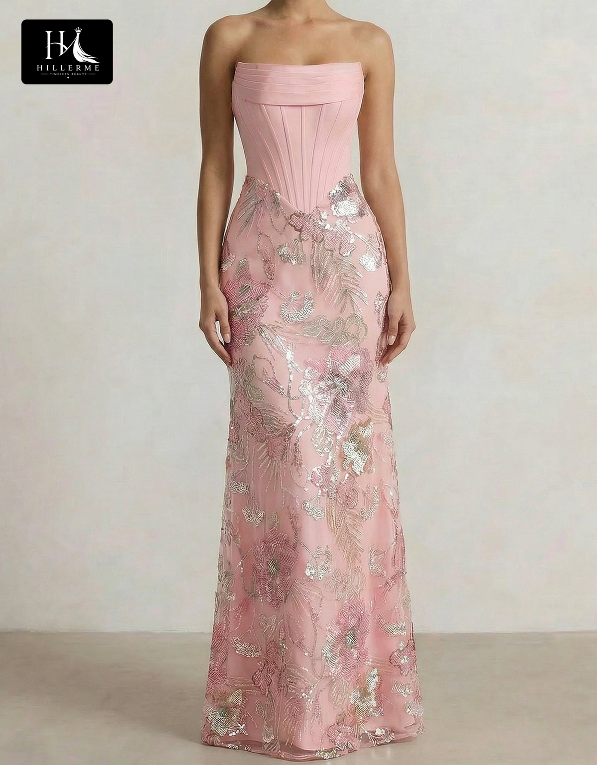 Sleek Strapless Mermaid Prom Dress with Sequined Appliqués and Satin Ruching