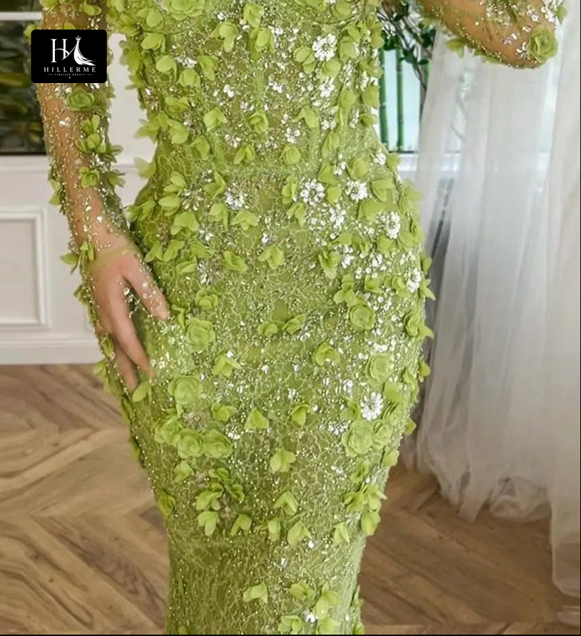 Sweetheart-Neck Mermaid Formal Prom Dress with 3D Floral Appliqués, Beading, and Sequins