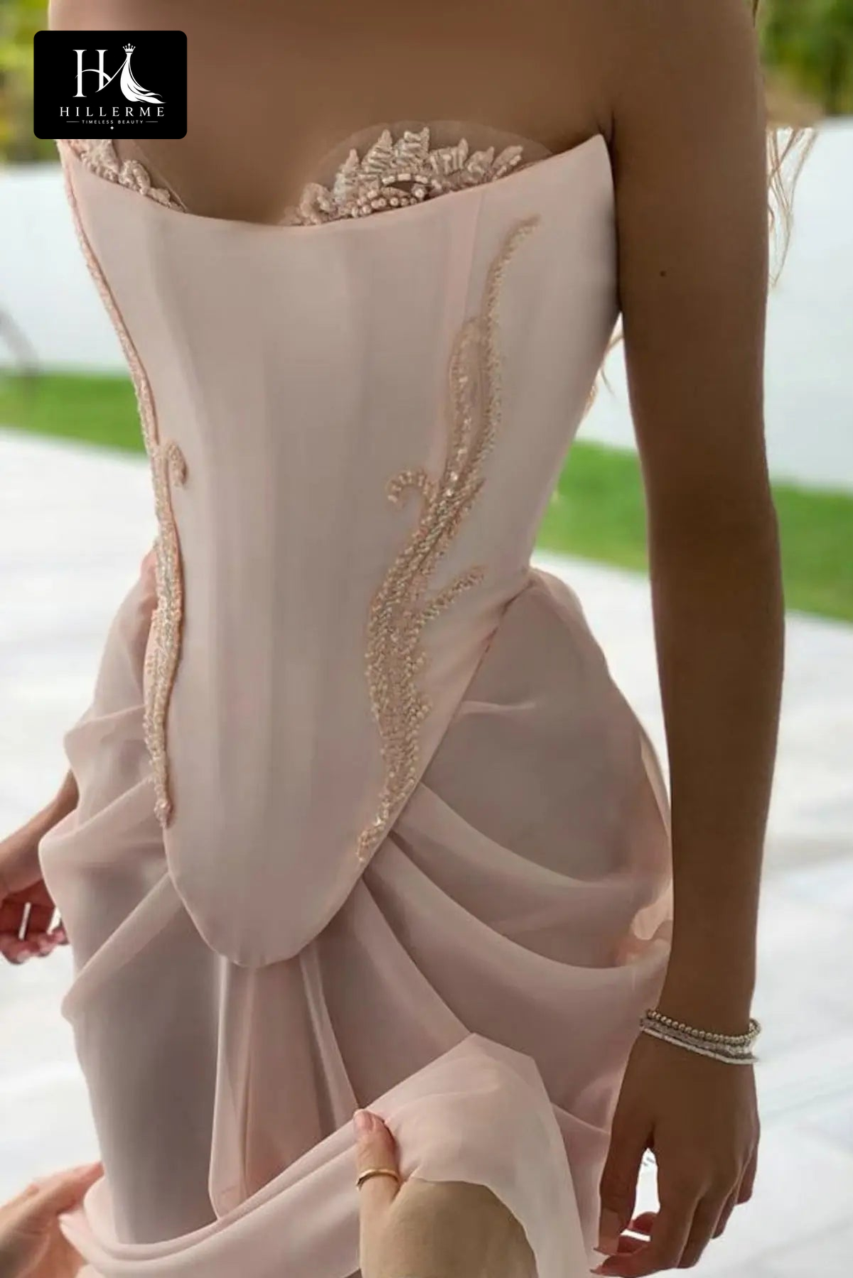 Sweetheart Strapless Beaded Chiffon Pleated Floor-Length Mermaid Formal Prom Dress