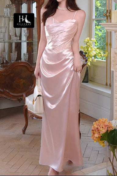 Satin Pleated Mermaid Prom Dress with Spaghetti Straps and Tube Top
