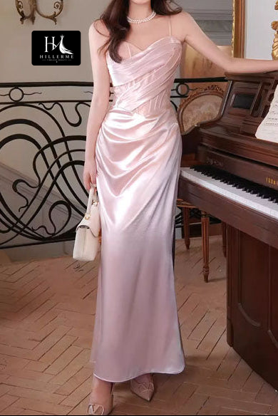 Satin Pleated Mermaid Prom Dress with Spaghetti Straps and Tube Top