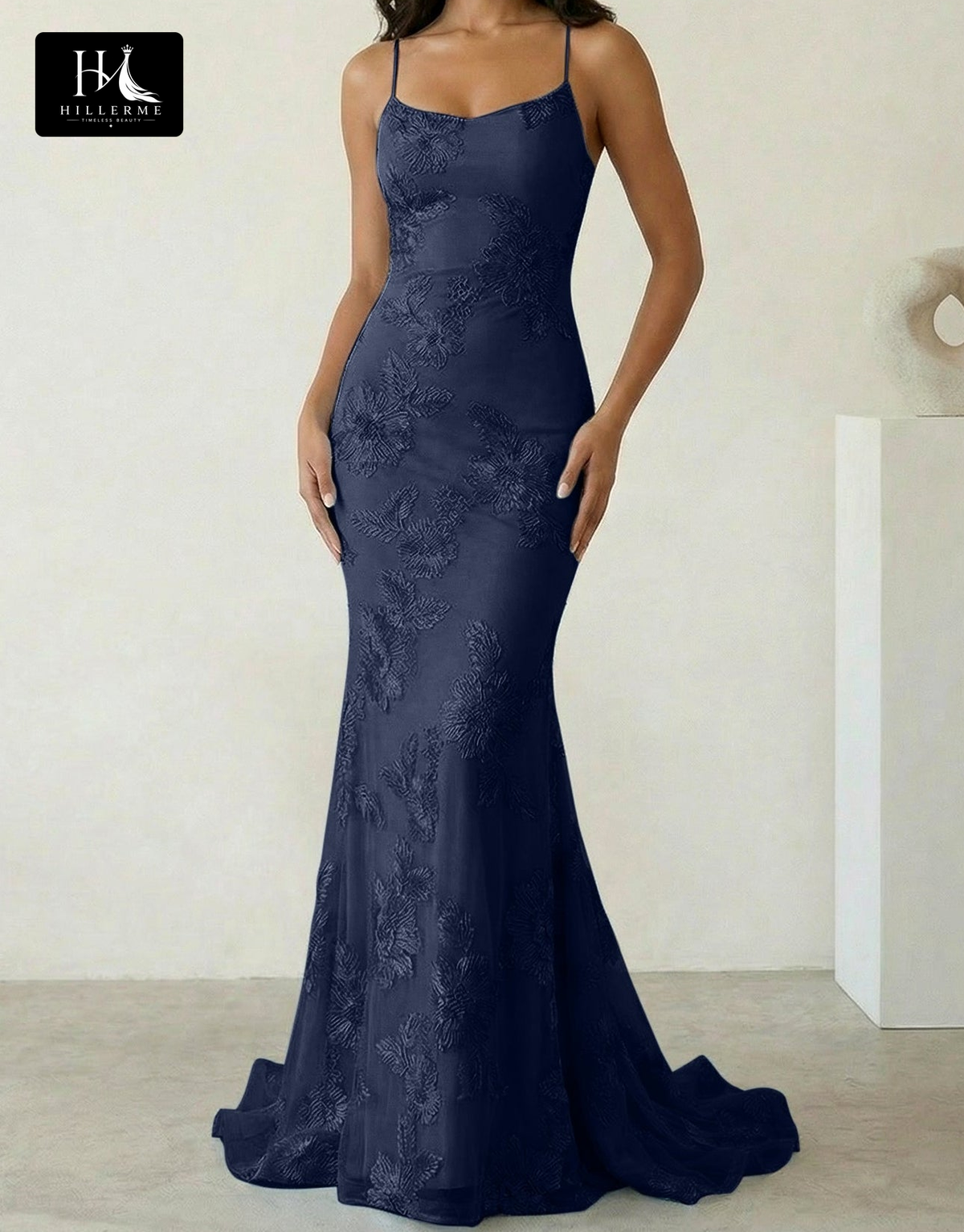 Sleeveless Bateau-Neck Prom Dress with Spaghetti Straps, Jacquard Tulle Pleats and Sweep Train