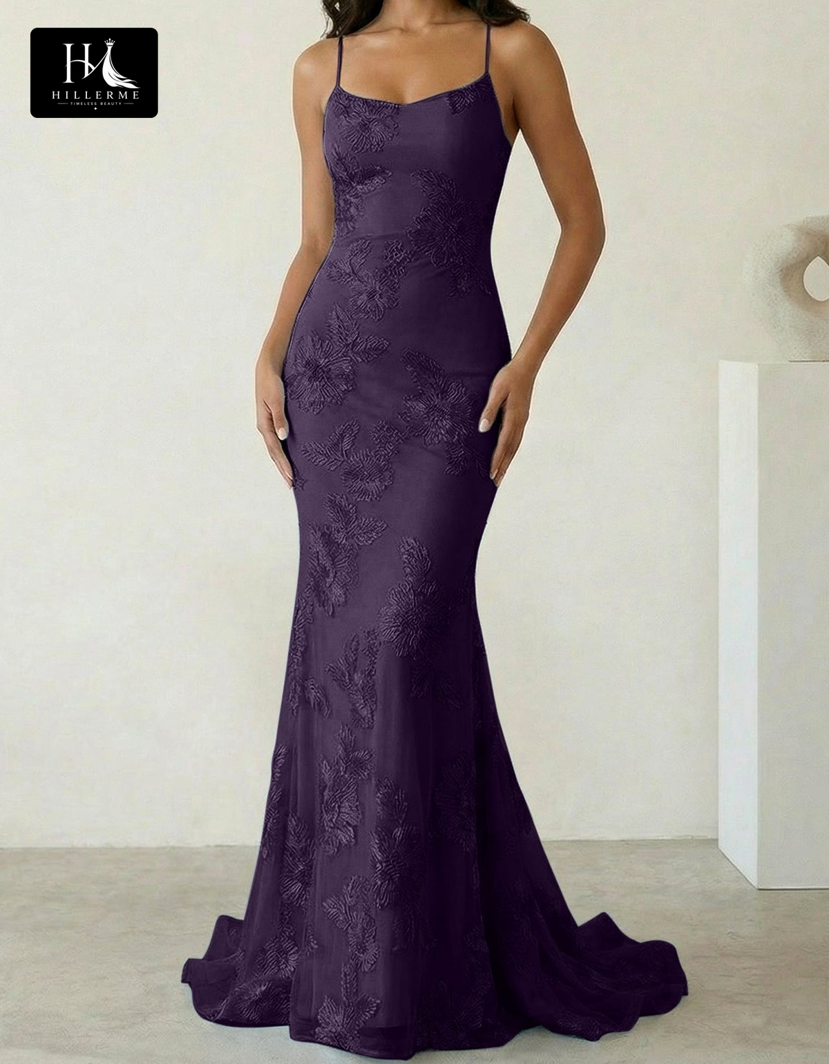 Sleeveless Bateau-Neck Prom Dress with Spaghetti Straps, Jacquard Tulle Pleats and Sweep Train