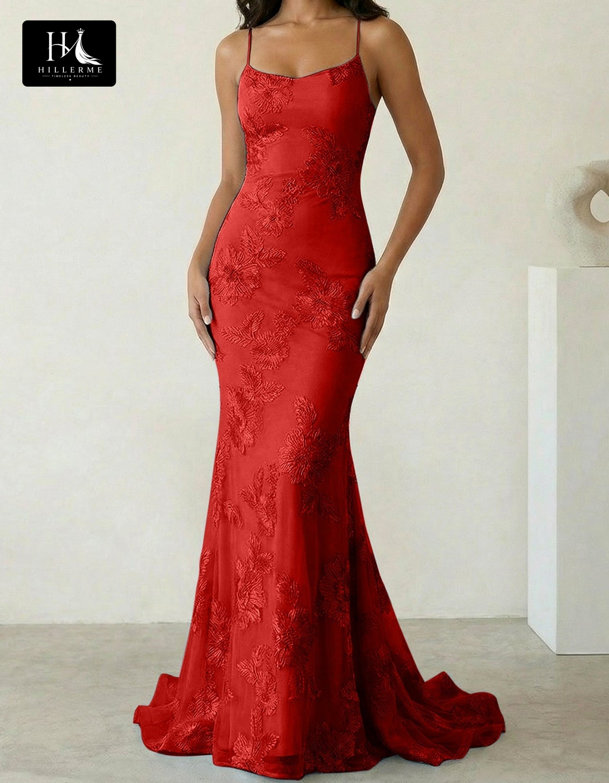 Sleeveless Bateau-Neck Prom Dress with Spaghetti Straps, Jacquard Tulle Pleats and Sweep Train