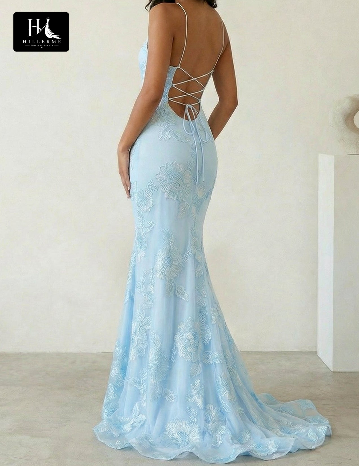 Sleeveless Bateau-Neck Prom Dress with Spaghetti Straps, Jacquard Tulle Pleats and Sweep Train