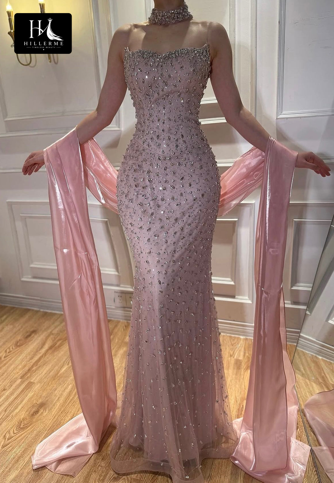 Sweetheart Strapless Beaded Sequined Tulle Floor-Length Mermaid Formal Prom Dress
