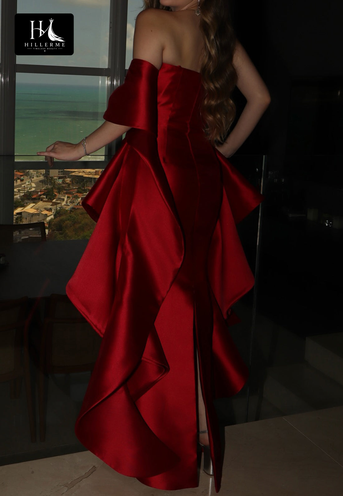 Sleeveless Off-Shoulder Ruffled Satin Mermaid Floor-Length Prom Dress with Tube Top Design