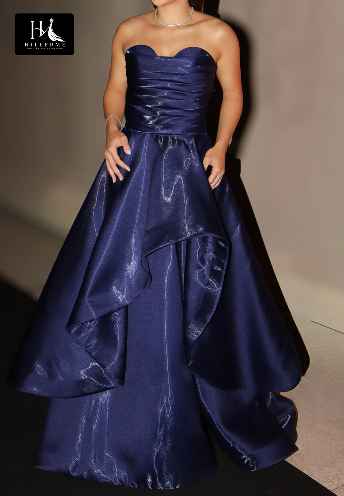 Sweetheart Off-Shoulder Tiered Satin Pleated A-Line Floor-Length Prom Dress