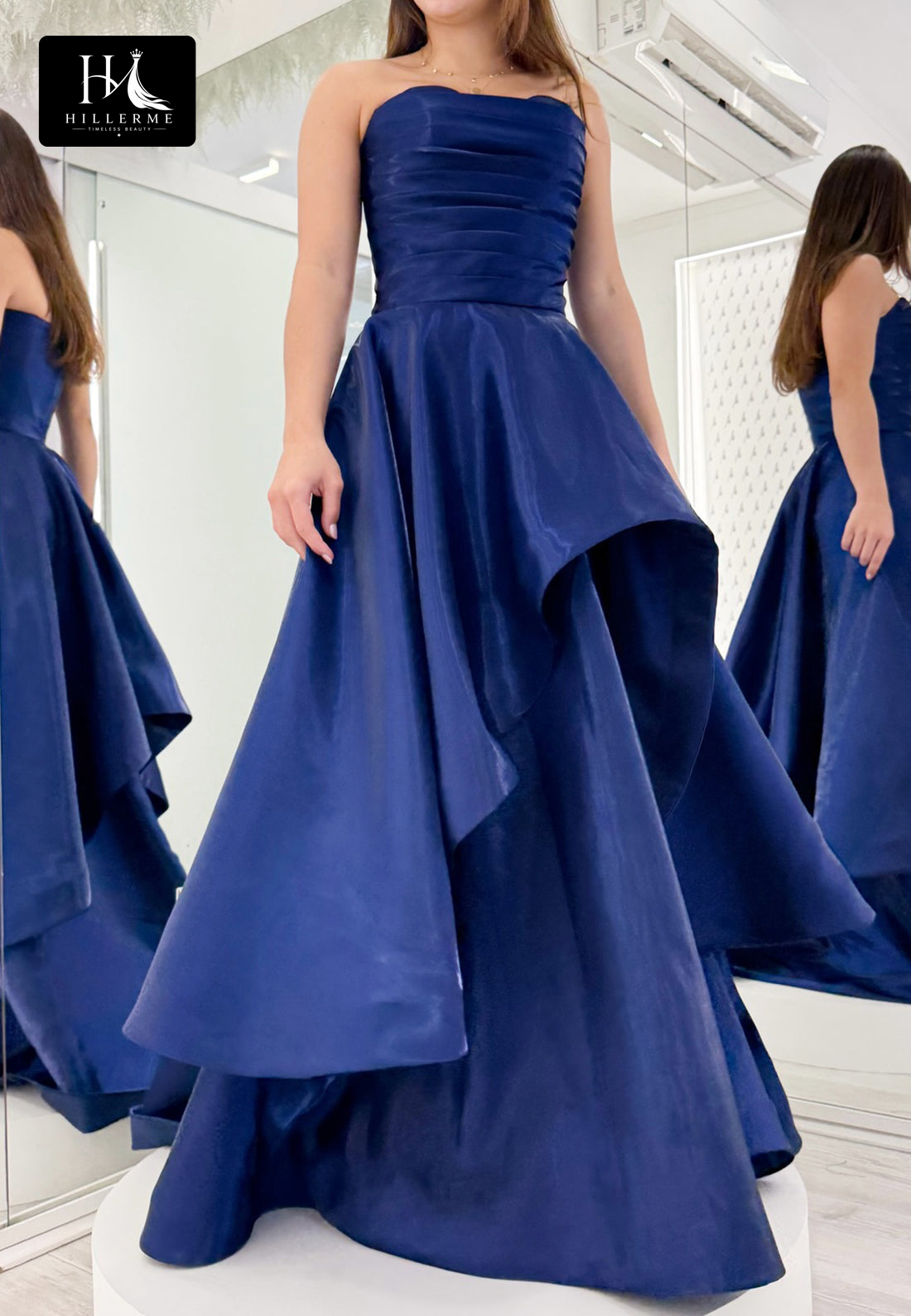 Sweetheart Off-Shoulder Tiered Satin Pleated A-Line Floor-Length Prom Dress