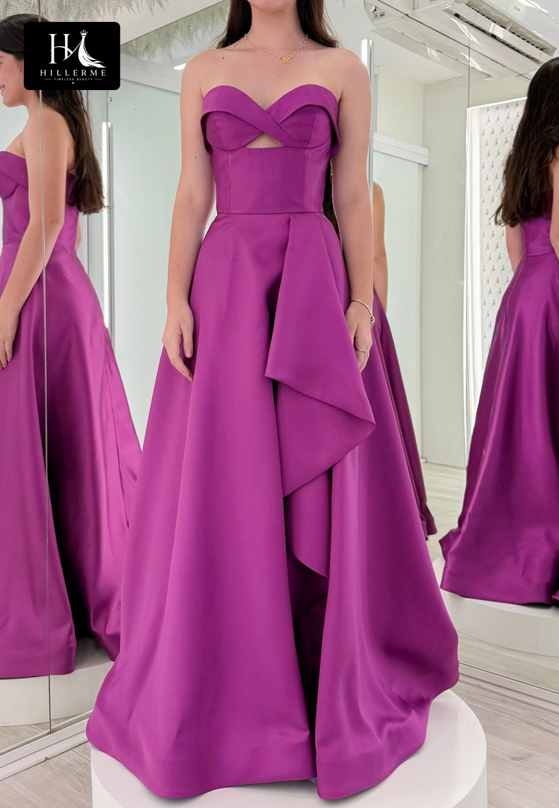 Sweetheart Sleeveless Ruffled Satin Pleated Floor-Length A-Line Prom Dress with High Slit