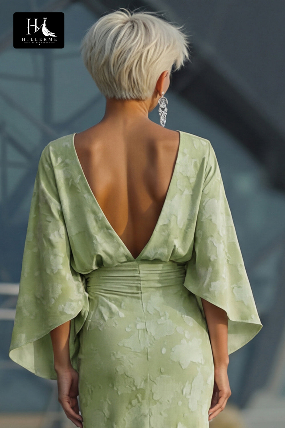 Scoop-Neck Half-Sleeve Print Satin Pleated Floor-Length Mermaid Mother of the Bride Dress