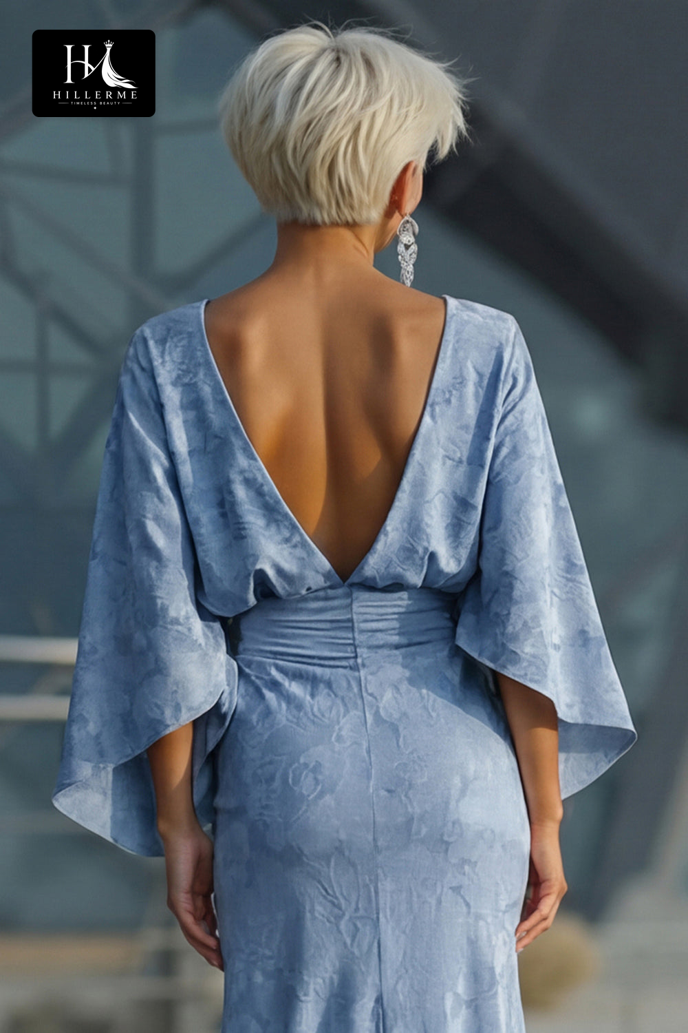 Scoop-Neck Half-Sleeve Print Satin Pleated Floor-Length Mermaid Mother of the Bride Dress