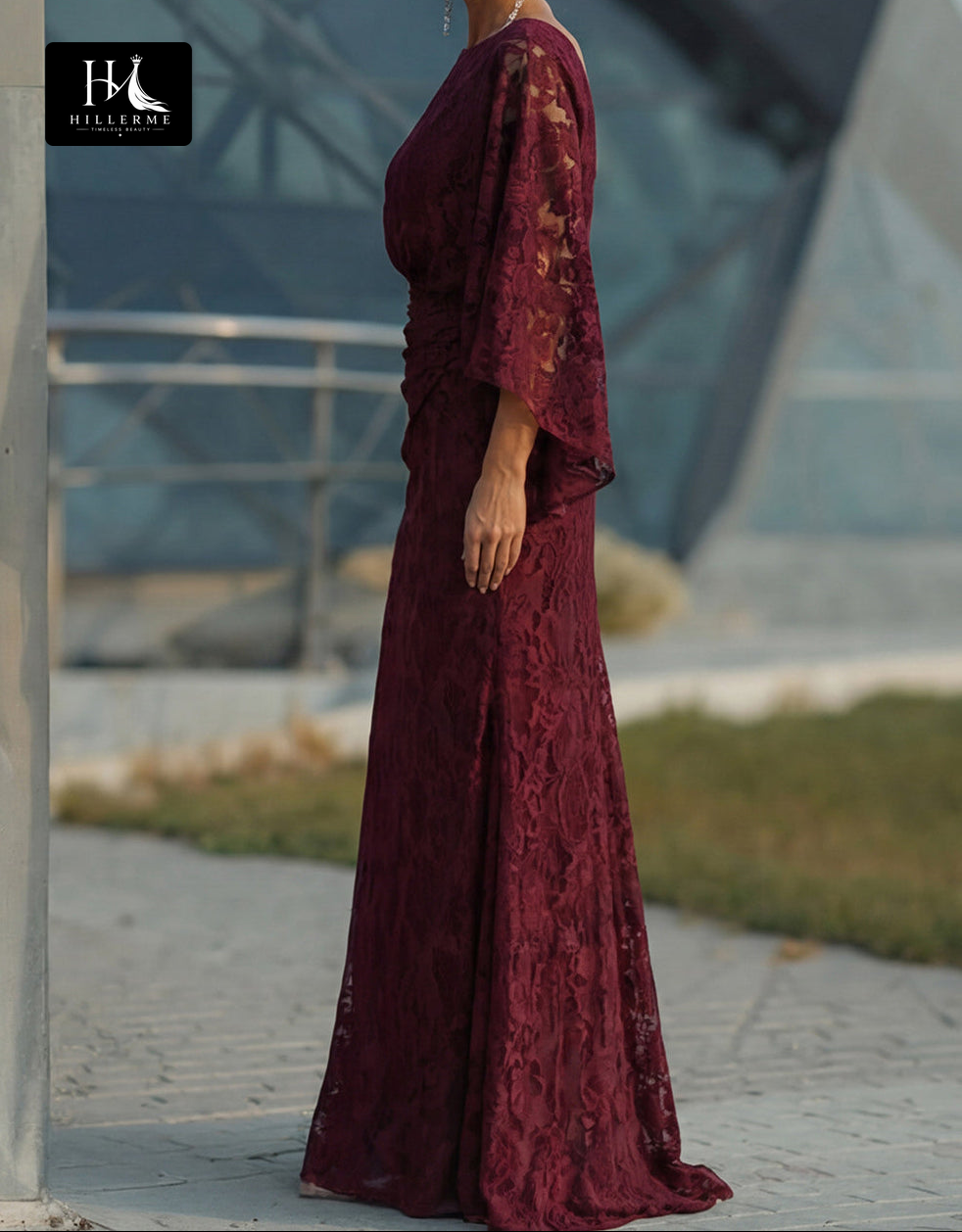Scoop-Neck Half-Sleeve Appliqué Tulle Mermaid Floor-Length Mother of the Bride Dress